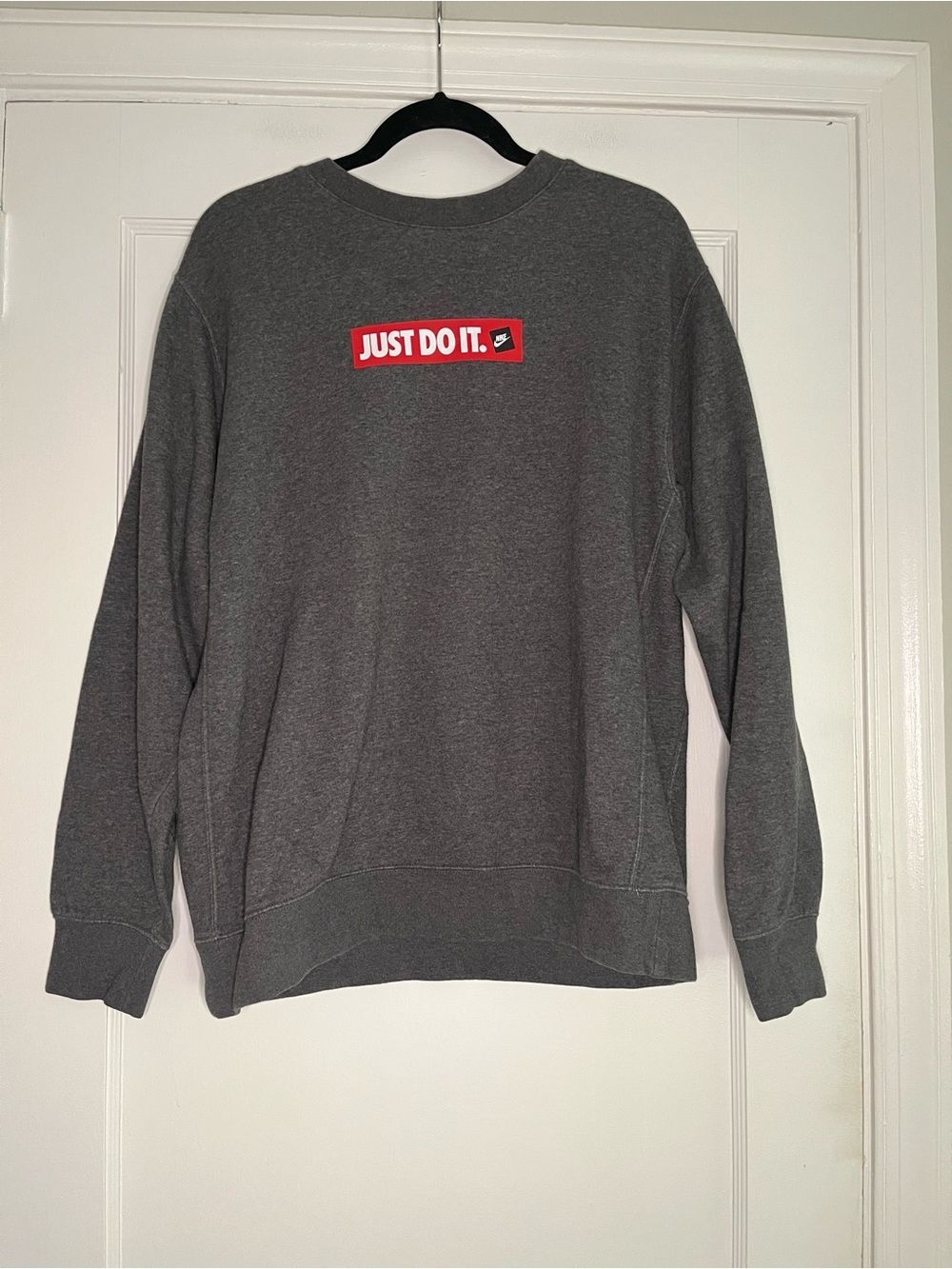 Men’s Large Nike Gray Crewneck Sweatshirt with Red "Just Do It." Chest Logo